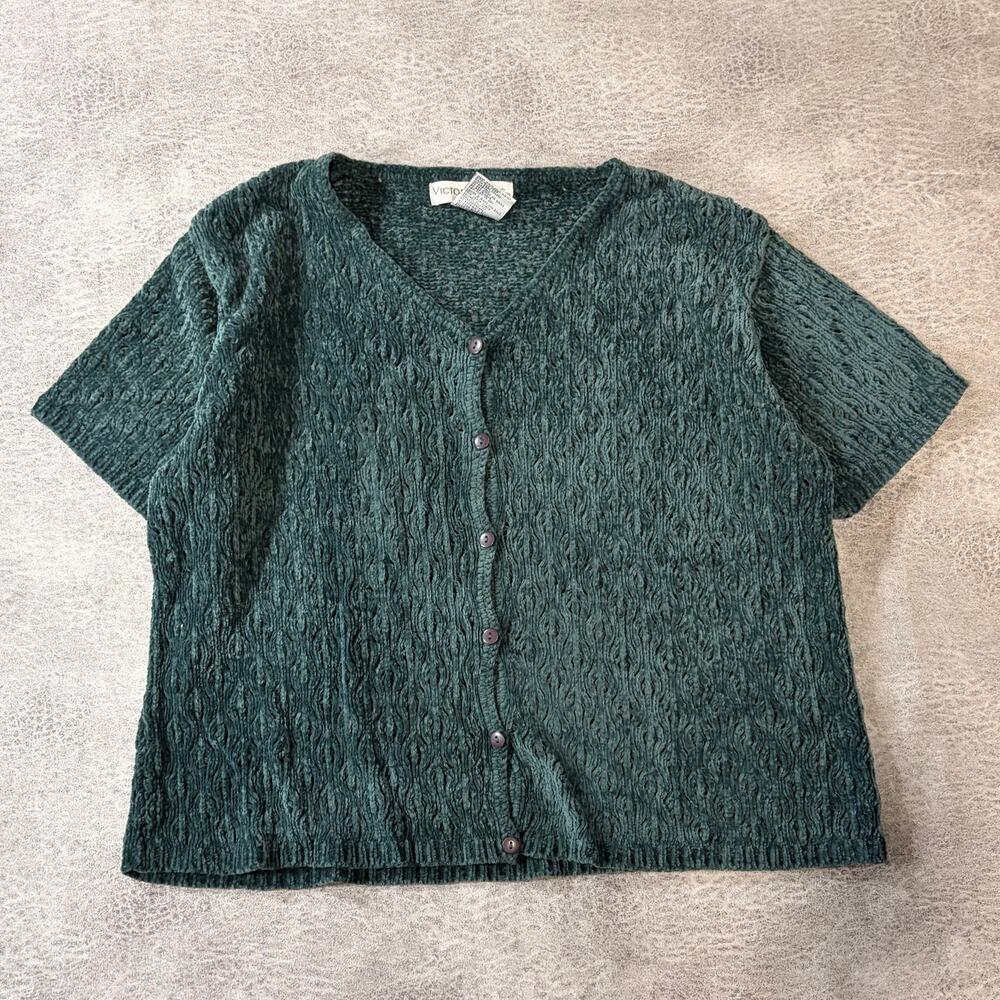 Green Cable Knit Short Sleeve Vintage Cardigan